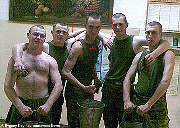 Evgeny (circled) insists he wants to return to Russia even after his partner told him he and his comrades were used as cannon fodder by the Kremlin