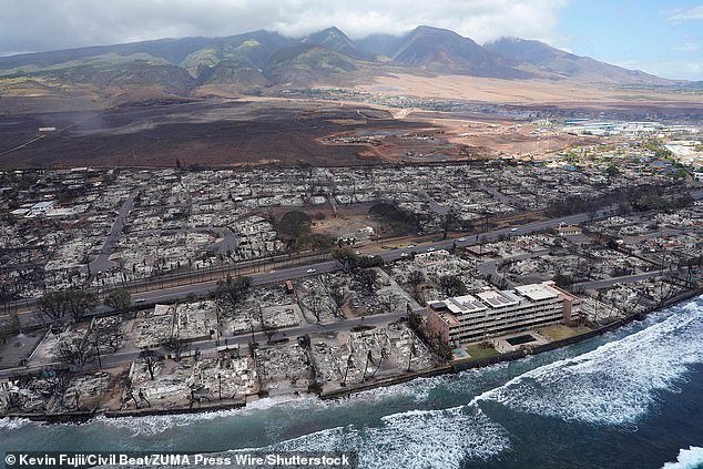 An aerial view of Lahaina shows the magnitude of the destruction caused by the wildfires in Hawaii
