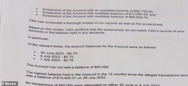 A spokesperson for the Commonwealth Bank (CBA) said it had investigated the claims and had since told Mr Murphy that the receipt numbers he provided 'do not appear in the CBA data'.