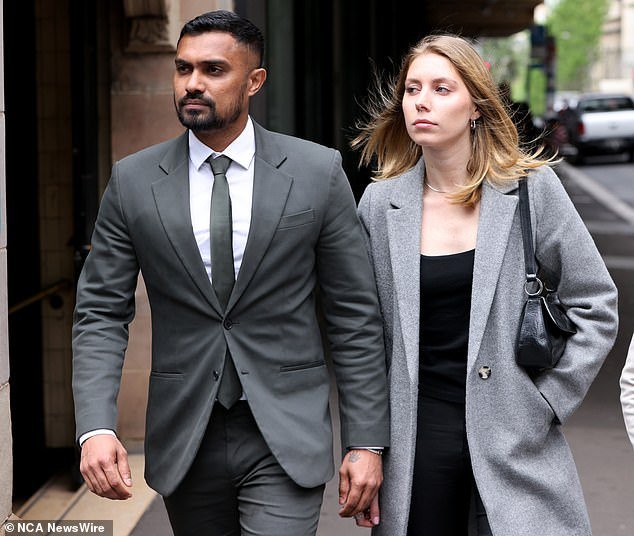 Danushka Gunathilaka is photographed outside the court with his girlfriend on Thursday