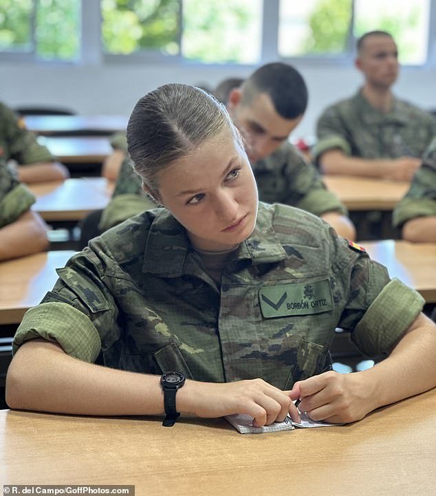Leonor's face glowed with concentration as she took notes on her first full day at military college