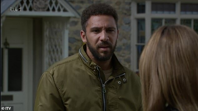 Drama: Billy Fletcher faced the ultimate dilemma in Emmerdale on Friday after Gabby Thomas blackmailed him as part of her plan to get revenge on ex-fiancé Nicky Miligan