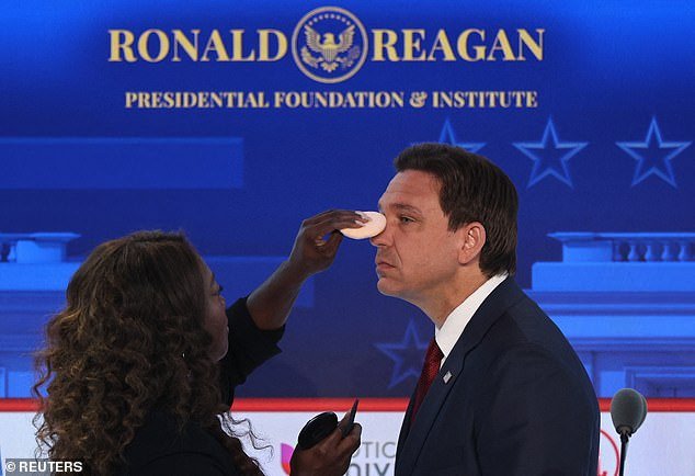Donald Trump Jr.  last night mocked a video of Ron DeSantis getting his makeup reapplied during the GOP debate