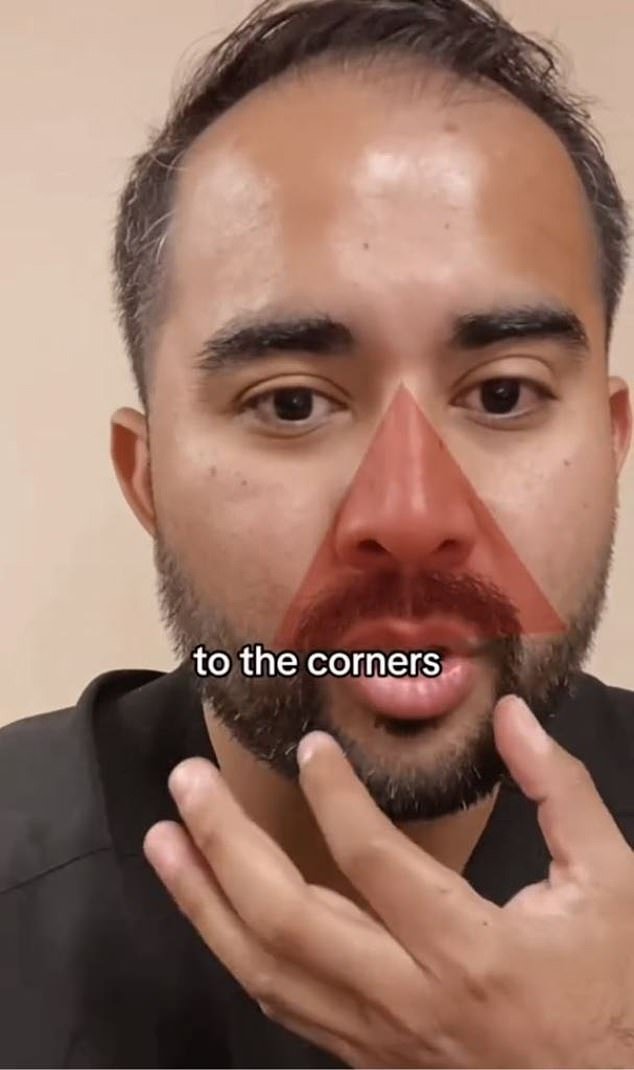 Dr.  Arias says that a pimple should not be popped in the area from the bridge of your nose to the corners of your mouth – known as the 'triangle of death' or 'warning triangle'