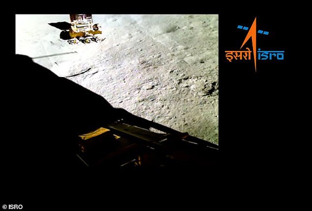 The clip was captured by a camera on the larger Chandrayaan-3 parent lander, which carried the rover to the moon in its belly before releasing it not long after landing.