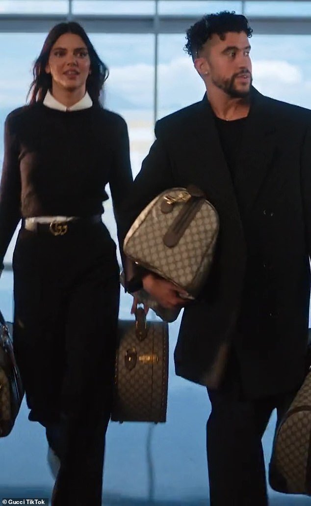 The couple that kills together: Kendall Jenner and Bad Bunny appeared together in their first ad campaign, as they strolled through an airport dressed to the nines to promote Gucci luggage