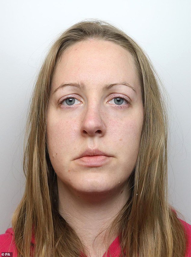 Children's nurse Lucy Letby (pictured in a custody photo) was given 14 life orders last month