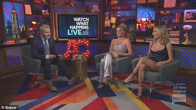 Grilled: The eye-catching post comes after the Hills star, far right, recently appeared on Watch What Happens Live.  Bravo boss Andy Cohen asked her if she was dating controversial country star Morgan Wallen.  “That's not true,” the mother of three responded