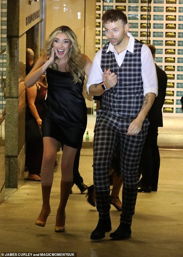 Beaming: Nadine Coyle and her best friend Dean Brammall appeared in good spirits as they left the Paul Stank Charity Fundraiser Gala at The Royal Garden Hotel on Saturday evening