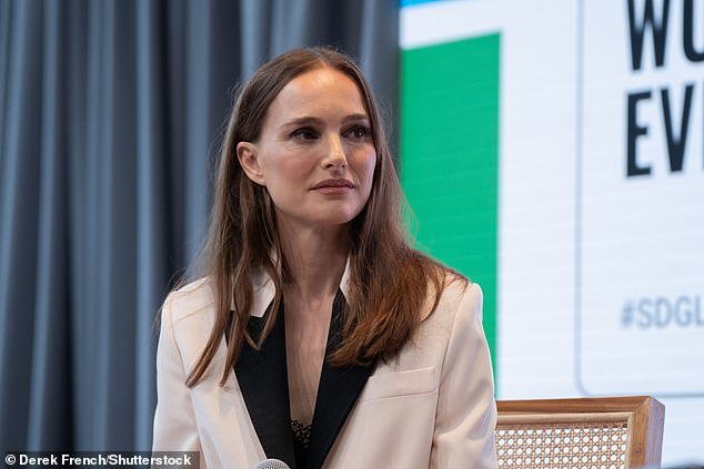 Hard at work: Amid claims she is currently on the rocks with husband Benjamin Millepied over cheating allegations, she dressed to the nines and suggested greater economic and social empowerment to facilitate the push for equality