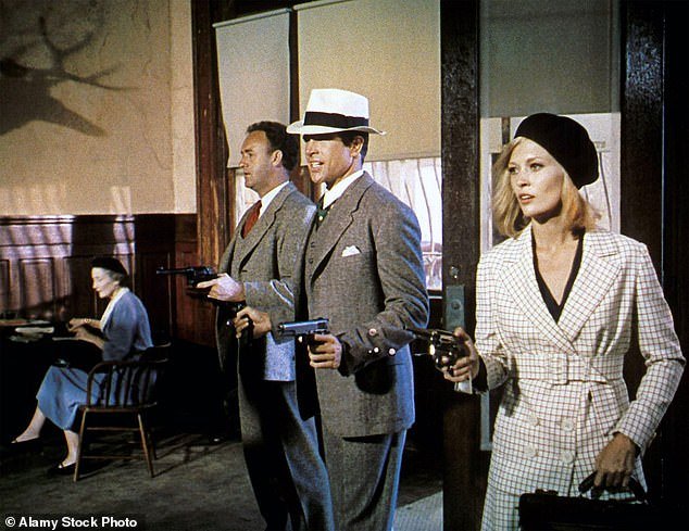 Warren Beatty and Faye Dunaway as Bonnie and Clyde (with Gene Hackman as Clyde's brother Buck) in the 1967 film