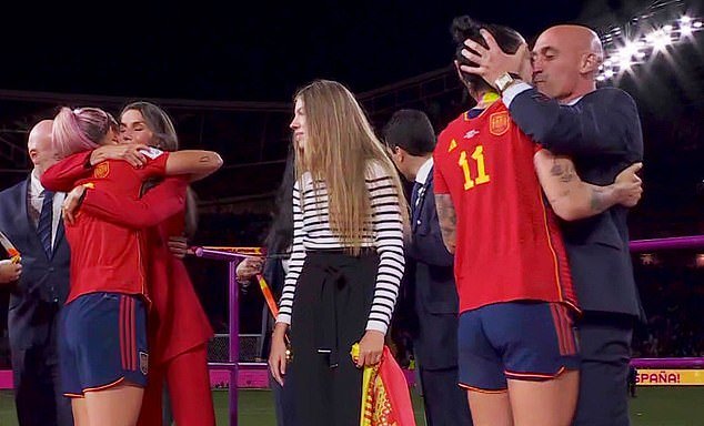 Rubiales (right) has been suspended for an initial 90 days by FIFA's disciplinary committee for his behavior after the Women's World Cup final, which included kissing Hermoso on the lips