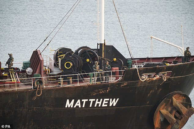 MV Matthew (pictured) was intercepted by the Army Ranger Wing and detained in the early hours of Tuesday