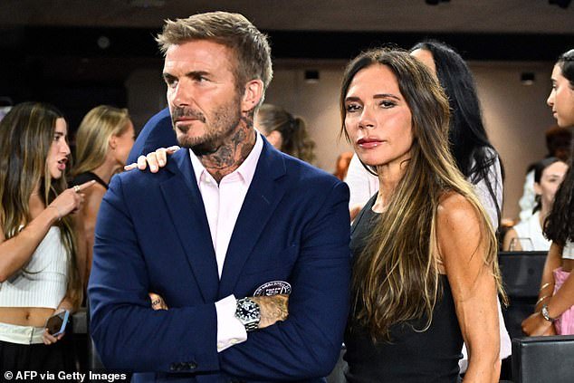 David Beckham and Victoria Beckham can be seen during the Leagues Cup match between Inter Miami and Orlando