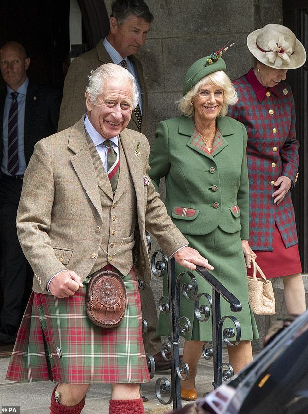 King Charles has paid a touching tribute to his beloved mother as the country celebrates the first anniversary of Queen Elizabeth's death.  Pictured: King Charles and Queen Camilla leave Crathie Parish Church, Balmoral, on Sunday