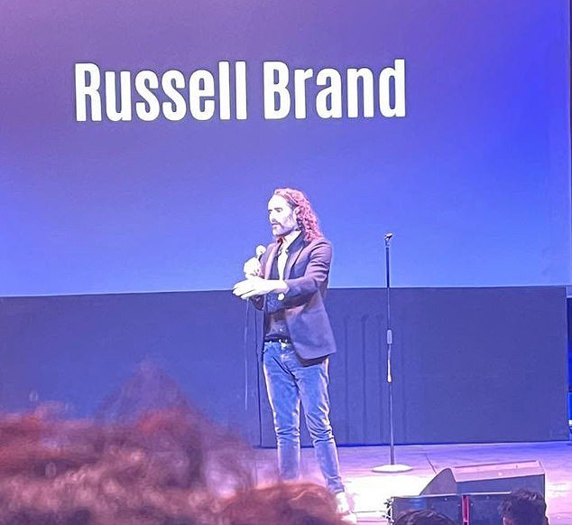 Russell Brand, pictured at the Troubadour Wembley Park Theater on Saturday evening, appears to be retaining much of his fanbase despite the allegations against him