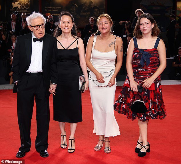 Present: The filmmaker was supported by his wife and their adopted daughters at the premiere of his film Coup De Chance at the Venice Film Festival on September 5 (photo)