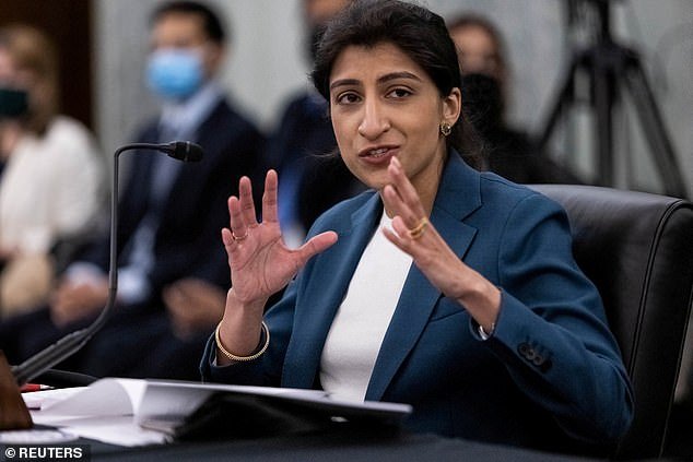 The FTC said it was asking the court to issue a permanent injunction ordering Amazon to stop its unlawful conduct.  Pictured: FTC Chairman Lina M Khan
