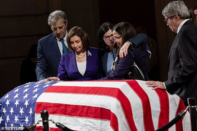 Former Speaker of the House of Representatives Pelosi is joined by her husband Paul Pelosi and members of Feinstein's family in honor of the senator who died last week at the age of 90