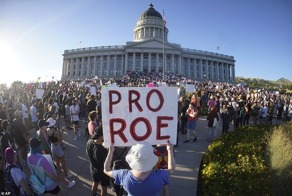 People attend a rally about abortion rights at the Utah State Capitol in Salt Lake City after the U.S. Supreme Court overturned Roe v. Wade in June 2022