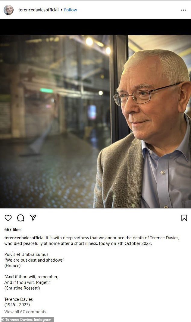 Farewell: Davies' official Instagram announced he died 