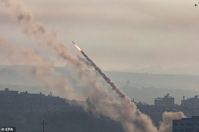 Rockets launched from the coastal Gaza Strip into Israel by militants of the Ezz Al-Din Al Qassam militia, the military wing of Hamas movement