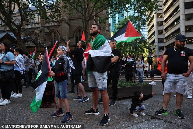 Demonstrators plan to march from the Town Hall to the Sydney Opera House at 7pm in protest of the landmark being lit up in white and blue, the colors of Israel's flag.