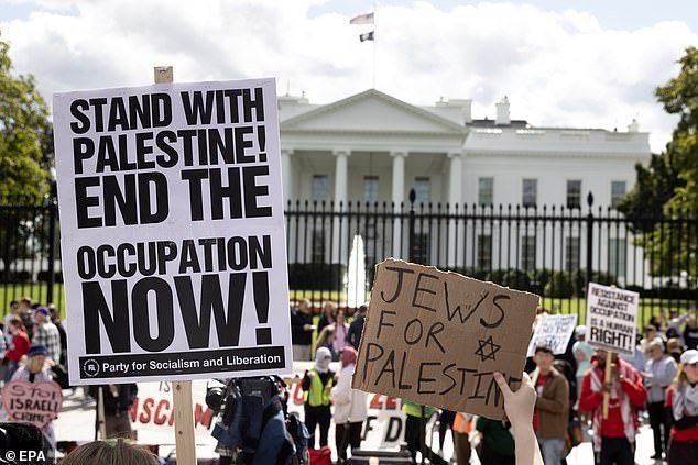 Pro-Palestinian protesters gathered outside the White House over the weekend in an apparent show of support for the horrific attacks against the Jewish state