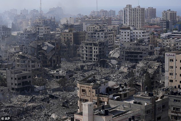 Destruction from Israeli aerial bombardment is seen in Gaza City today