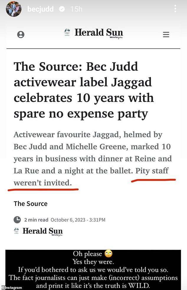 Betz hit back at the claims via Instagram Stories, sharing a screenshot of the Herald Sun article and captioning it: 
