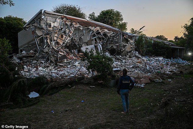 A destroyed house at Kibbutz Be'eri, which underwent 12 hours of terrorist activity before IDF soldiers arrived to retake the area