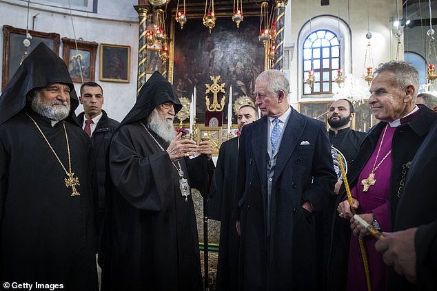 Charles visits the Church of the Nativity in Bethlehem on a trip to Israel on January 24, 2020