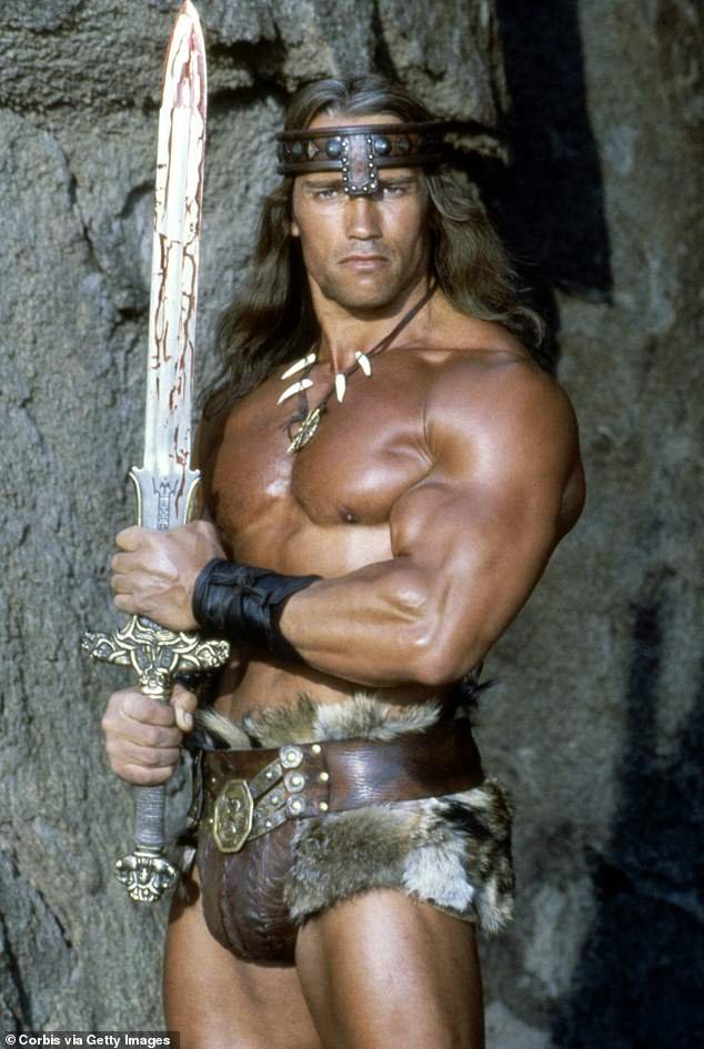Arnold was photographed on the set of the 1984 film Conan the Destroyer.  He would later focus on acting in comedies, but it took a long time for film studios to pick him up.