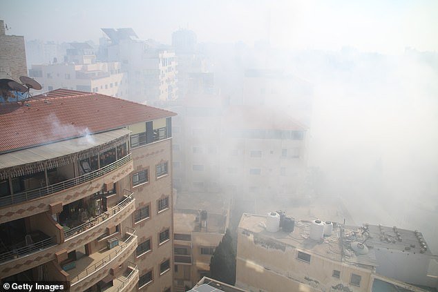Israeli occupation planes drop white phosphorus bombs west of Gaza City on October 11, 2023 in Gaza City, Gaza