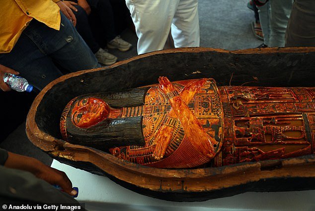 Among the new finds is a colorful, carved wooden sarcophagus of the daughter of the high priest of Jehuti, an ancient Egyptian god also known as Thoth.