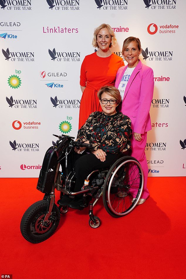 Friends: Lady Louise Vaughan, Tanni Grey-Thompson and Mel Giedroic posed for a snap on the red carpet (pictured L-R)