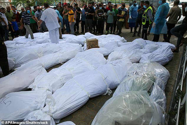 Bodies awaiting burial in Gaza City after Israeli airstrikes