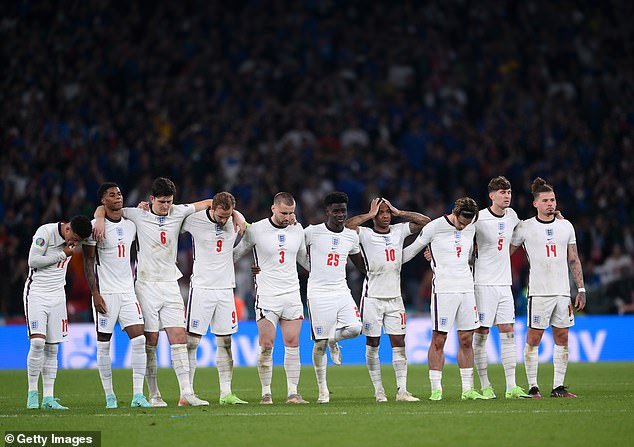 Devastating: England (pictured: 2021) lost to Italy in the UEFA Euro 2020 final after drawing 1-1 and failing all three of their penalty kicks