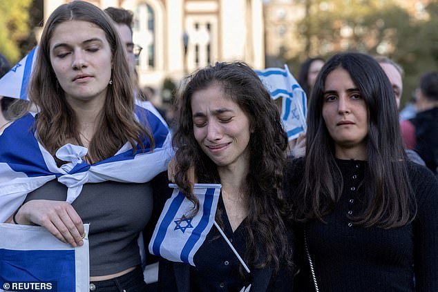 Pro-Israel students take part in a protest at Columbia University in New York City, USA, October 12, 2023