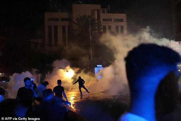 Protesters set several fires at the US embassy in Beirut