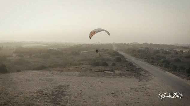 One of the paragliders took off before being joined by the other members of the Hamas group