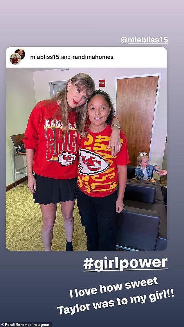 Sweet: Randi gushed about the 33-year-old pop star — who is currently dating Chiefs tight end Travis Kelce — and shared a photo of her and Mia from the Chiefs game on Sunday