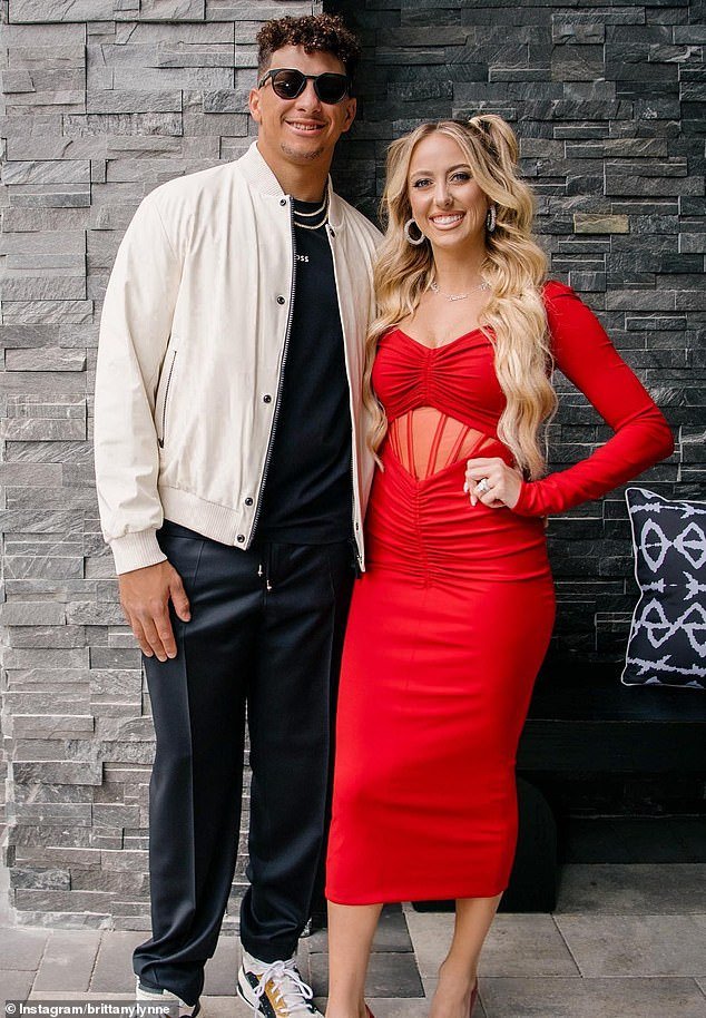 High school sweethearts: Mahomes and Brittany married in March 2022 in an intimate ceremony in Hawaii, but met in high school in Whitehouse, Texas;  seen in April