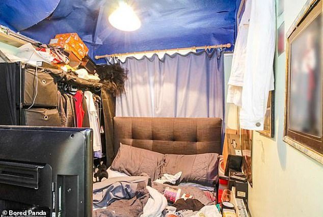 In one bedroom photo, there is so much clutter and clutter that an interested party would struggle to even catch a glimpse of the floor