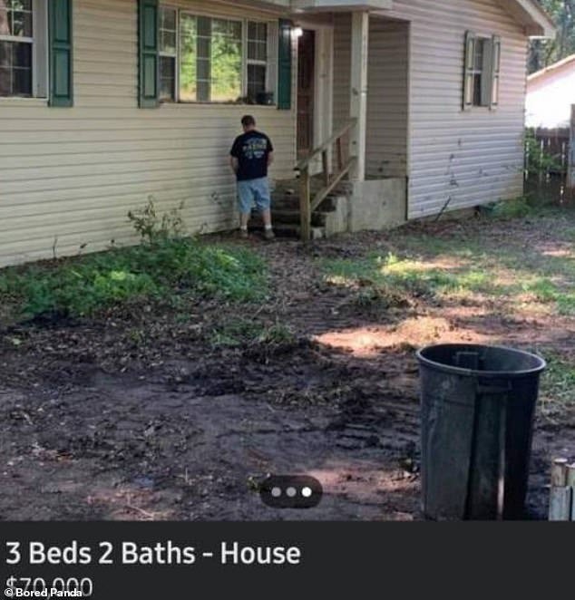 In bad taste!  The real estate agent who sold this house in the US bafflingly included a photo of a man urinating on the wall while trying to entice buyers