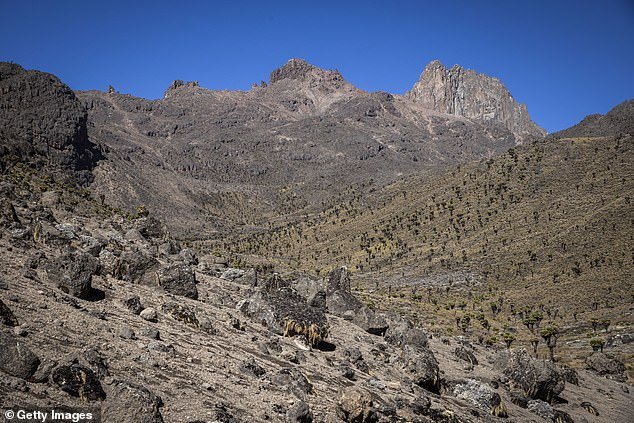 Lenana (left) and Batian (right) peaks can be seen in Mount Kenya National Park, Kenya