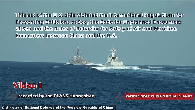 A clip of the incident shows the US warship making a sharp turn, crossing the path of the PLAN Guilin and coming within 670 meters of the ship