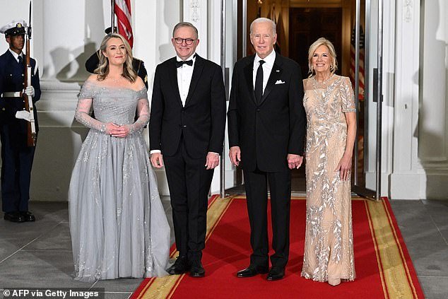 From left to right: Jodie Haydon, Anthony Albanese, Joe Biden and Jill Biden at a state dinner this week