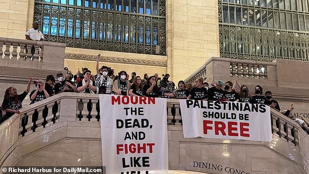 Members of the Jewish Voice for Peace said they are staging a 'historic sit-in' in the main concourse of the iconic Manhattan station