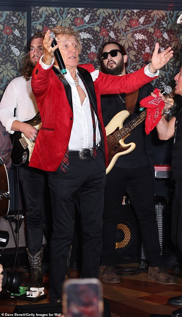 Dressed to impress: Rock star Sir Rod, 78, and model Penny, 52, threw the party to celebrate Sir Rod's newly launched Wolfie's Whiskey, which went on sale earlier this year